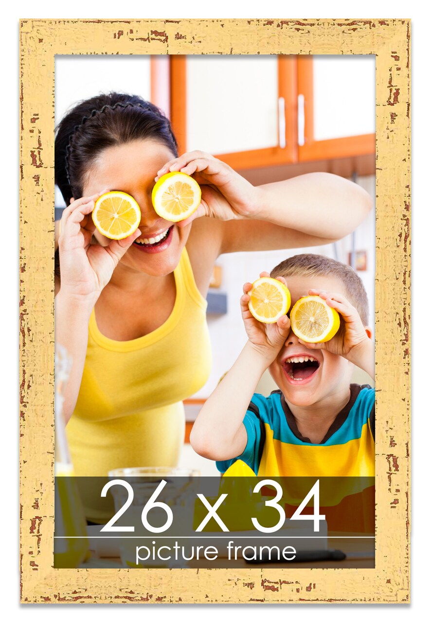 Shabby Chic Yellow Picture Frame - UV Acrylic, Foam Board Backing, Hanging Hardware